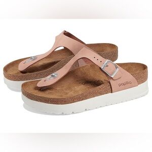 Birkenstock Papillio Gizeh Platform Sandals Pink‎ Leather Size 36 EU